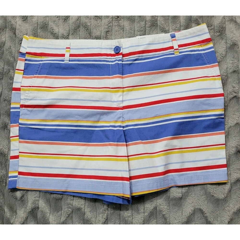 Loft Womens Size 14 Blue White Red Striped Mid Rise 6" Shorts NWT
